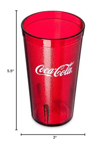 Vaso Coca-Cola rubí translúcido con logo, perfecto para fiestas y piscina