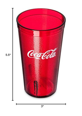 Vaso Coca-Cola rubí translúcido con logo, perfecto para fiestas y piscina
