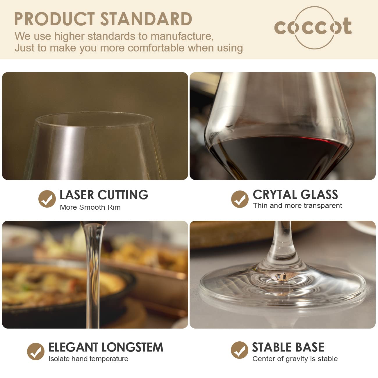 COCCOT vasos vino cristal sin plomo aptos para lavavajillas