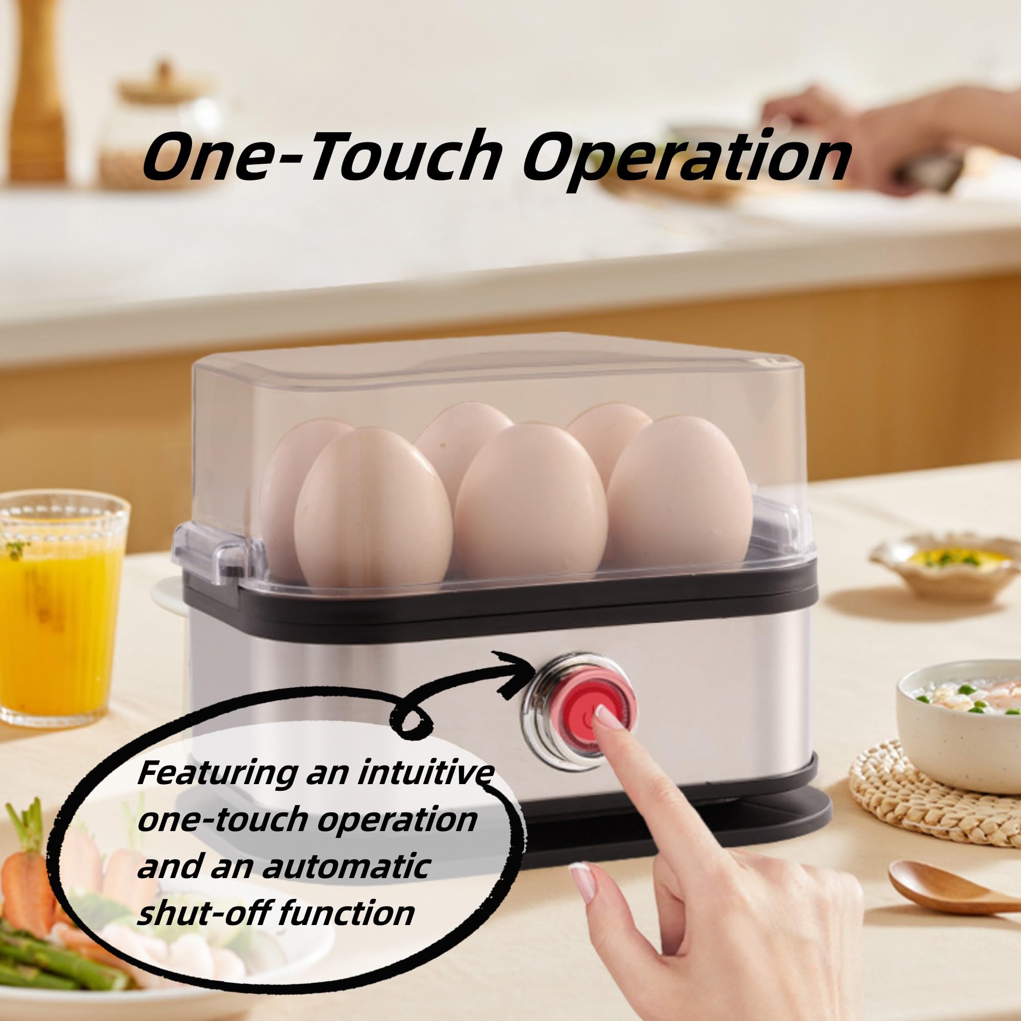 Cocedor de huevos inteligente, aviso sonoro para cocción perfecta sin supervisión.