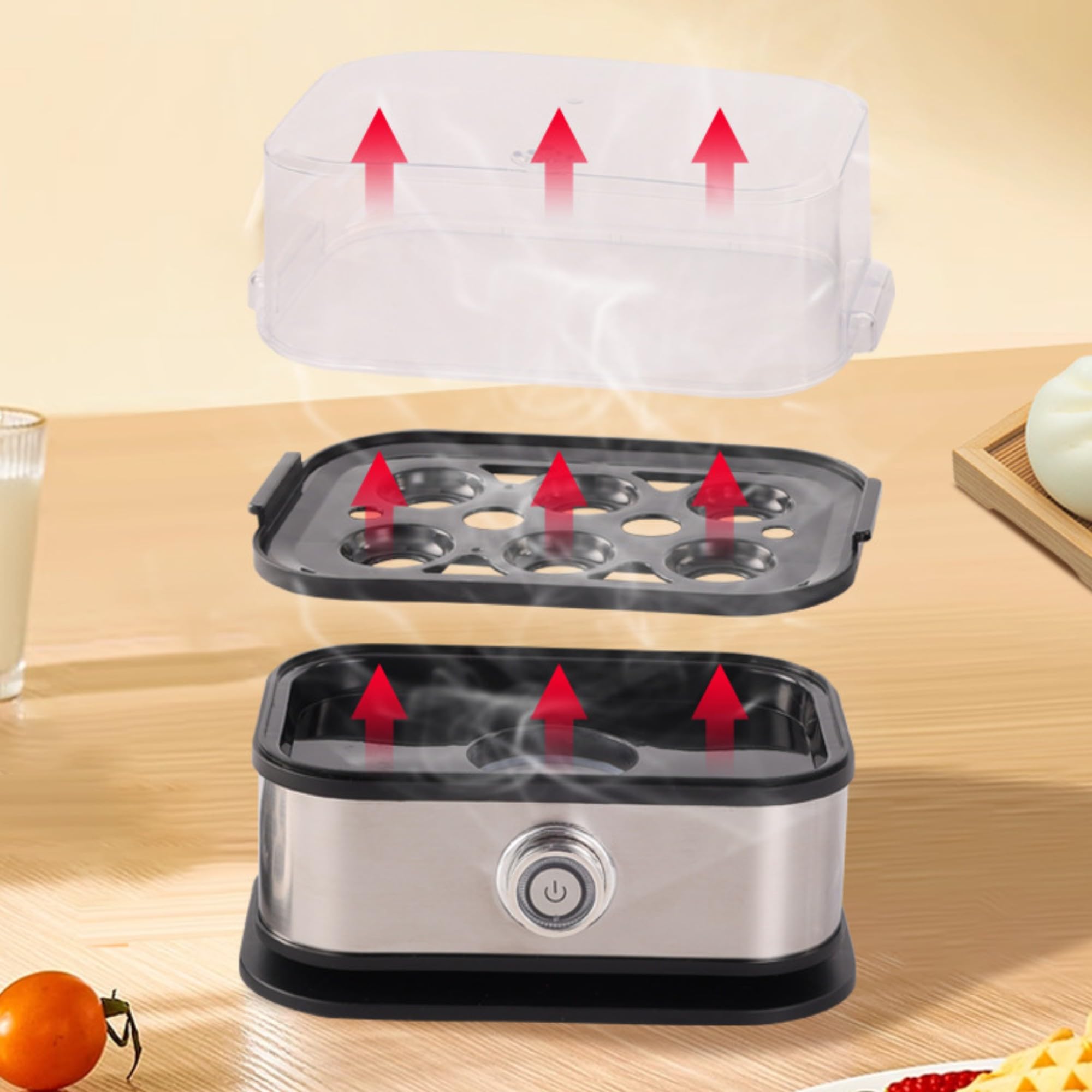 Cocedor de huevos inteligente, diseño compacto y piezas fáciles de limpiar.