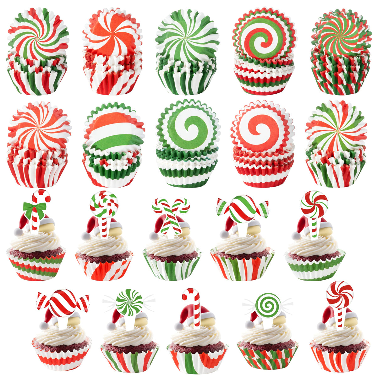 COcnny mini forros para cupcakes navideños, fáciles de usar y ocupan poco espacio.