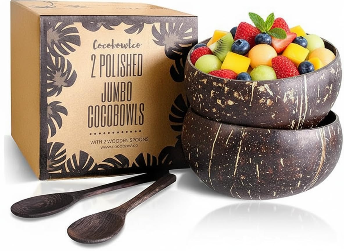 COCOBOWLCO conjunto jumbo de cuencos de coco para porciones generosas
