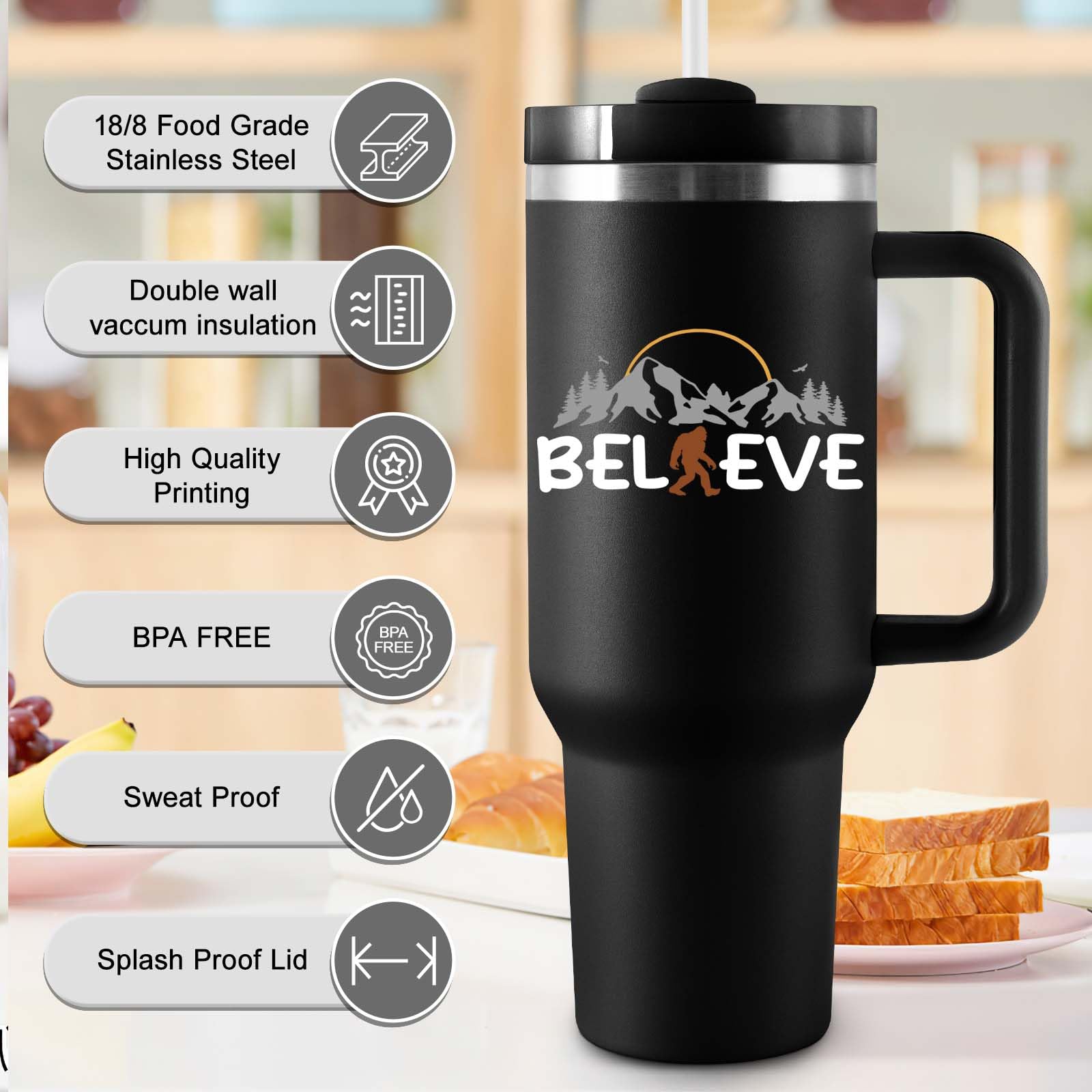 COCOGIFTS Vaso Bigfoot con aislamiento doble mantiene bebidas calientes o frías.
