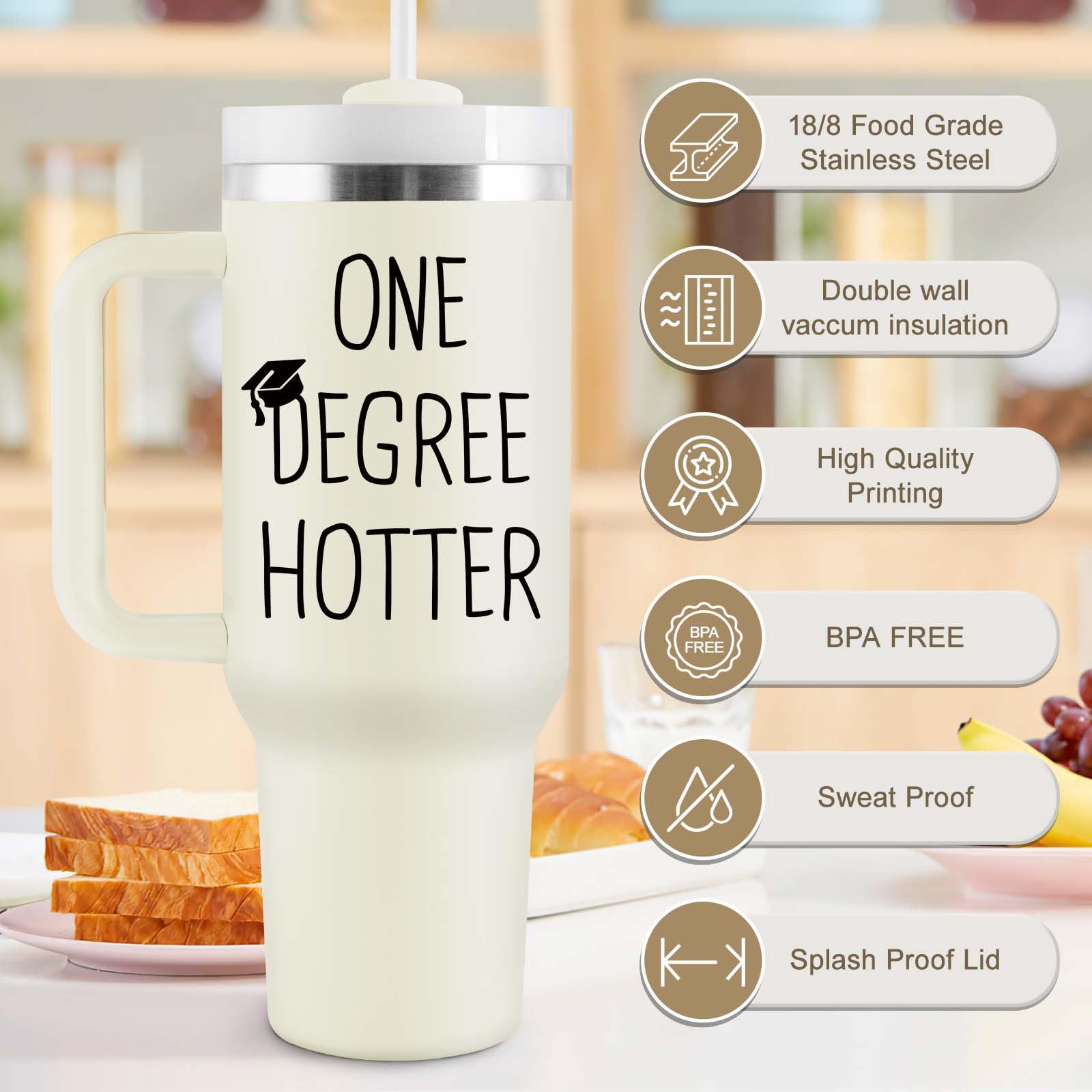 COCOGIFTS Tumbler graduación tapa libre de BPA para uso seguro durante el día