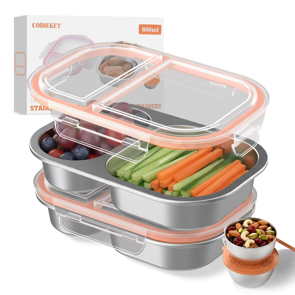 CODIEKEY Snackle Box 800ml: dos unidades para meriendas frescas y organizadas