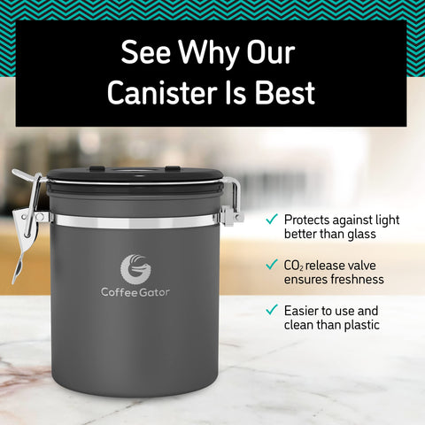 Coffee Gator contenedor para granos conserva aroma intenso por más tiempo.