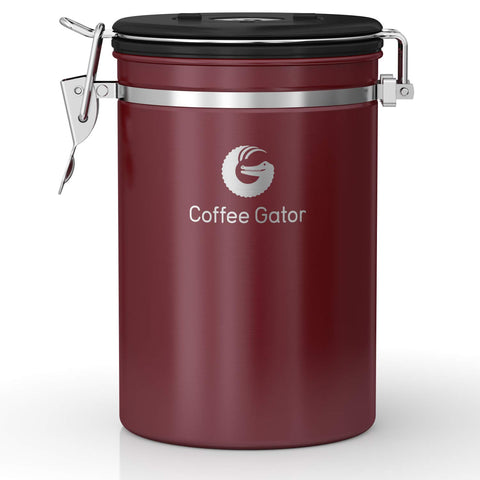 Coffee Gator canister, válvula de frescura libera CO2 y evita oxidación.
