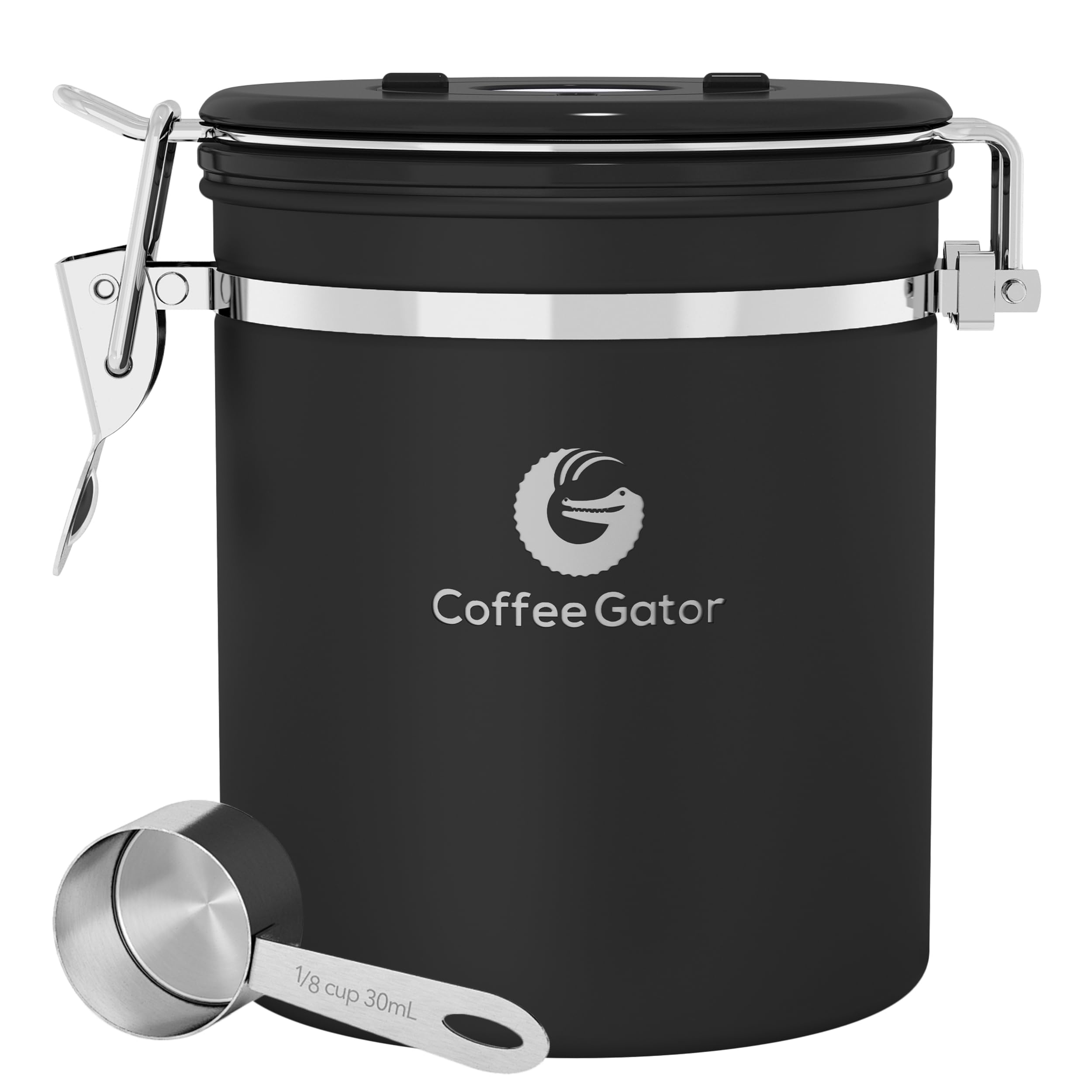 Coffee Gator contenedor hermético para café en acero inoxidable, mantiene frescura y aroma.