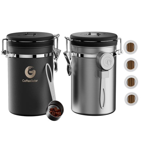 Coffee Gator, dos latas de 22 onzas herméticas para conservar granos y té frescos.