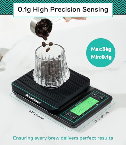 Coffee Gator escala digital con pantalla grande para ver peso y tiempo de un vistazo