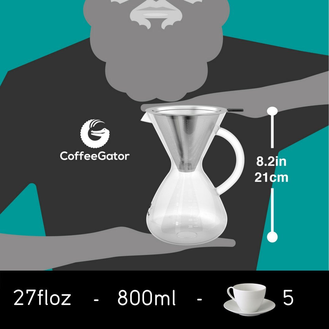 Coffee Gator filtro inoxidable reutilizable ofrece sabor limpio y ahorro de desechos.