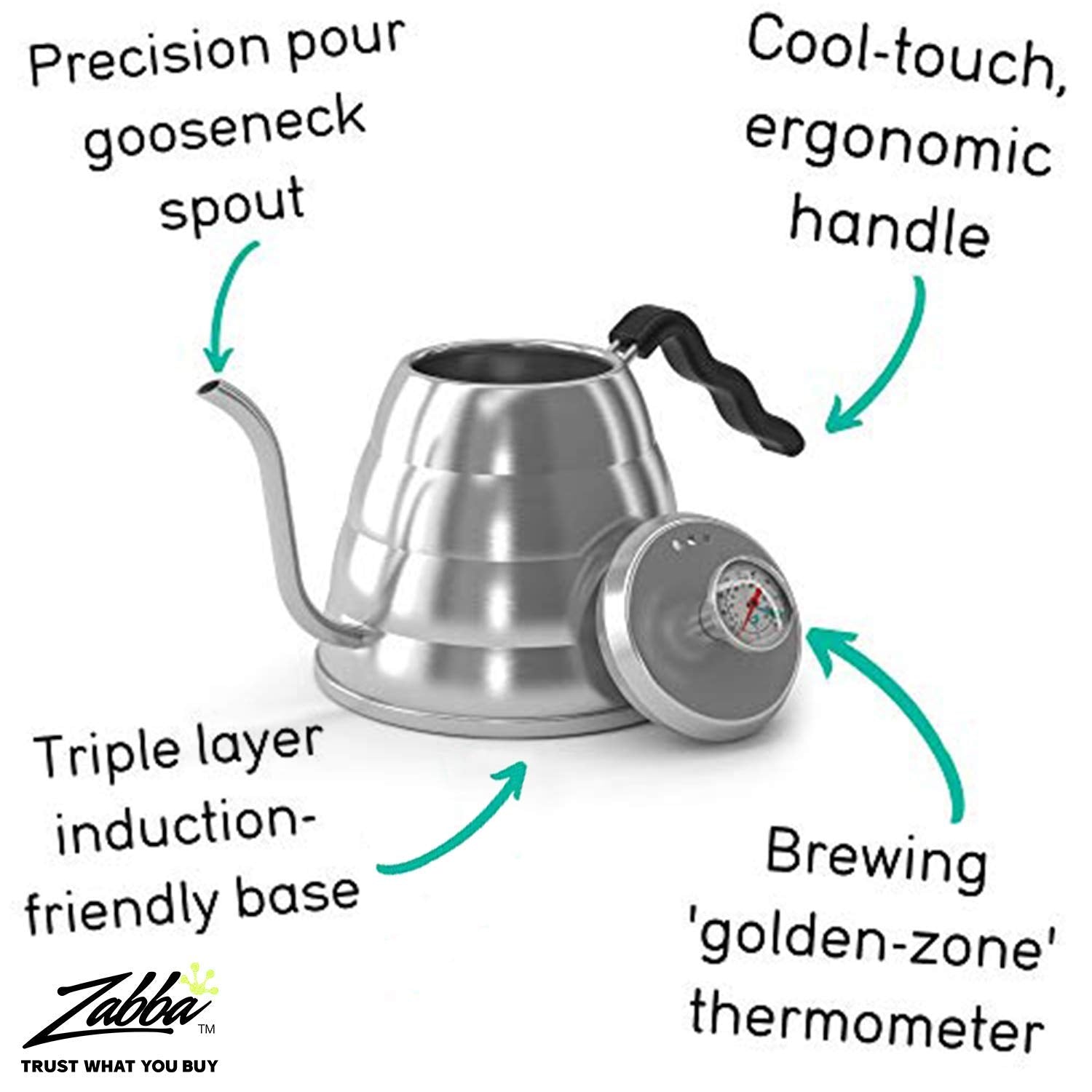 Coffee Gator Tetera acero inoxidable 304 resistente y seguro