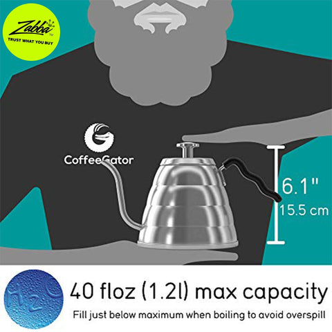 Coffee Gator Tetera de cuello de ganso con base triple para uso universal