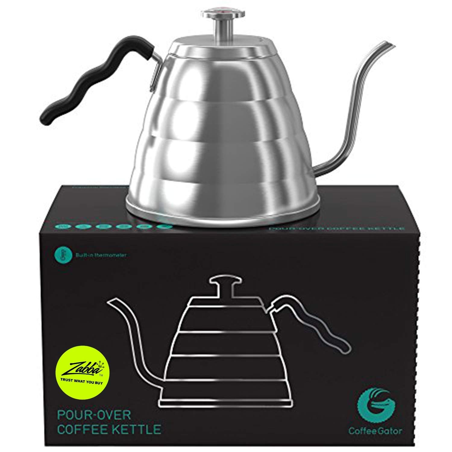 Coffee Gator Tetera de cuello de ganso con termómetro para temperatura exacta