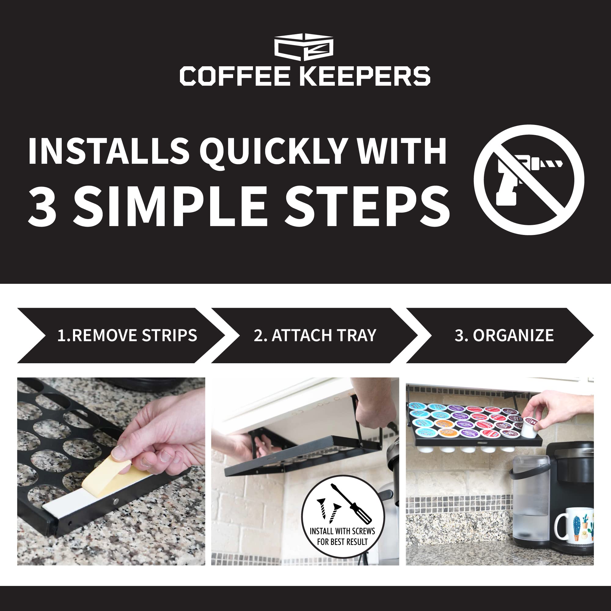 COFFEEKEEPERS instalación fácil con tornillos incluidos para montaje seguro