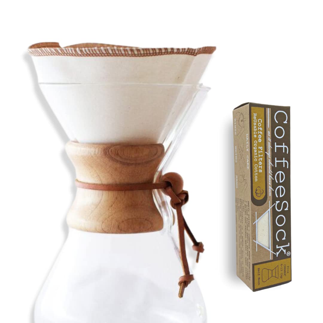 CoffeeSock Original filtro reutilizable de algodón orgánico, forma media luna, para 6-13 tazas, sabor limpio.