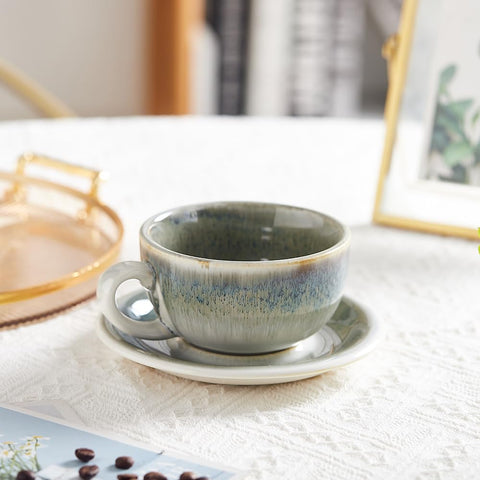 Coffeezone taza barista, forma profesional para arte con leche, cerámica gris.