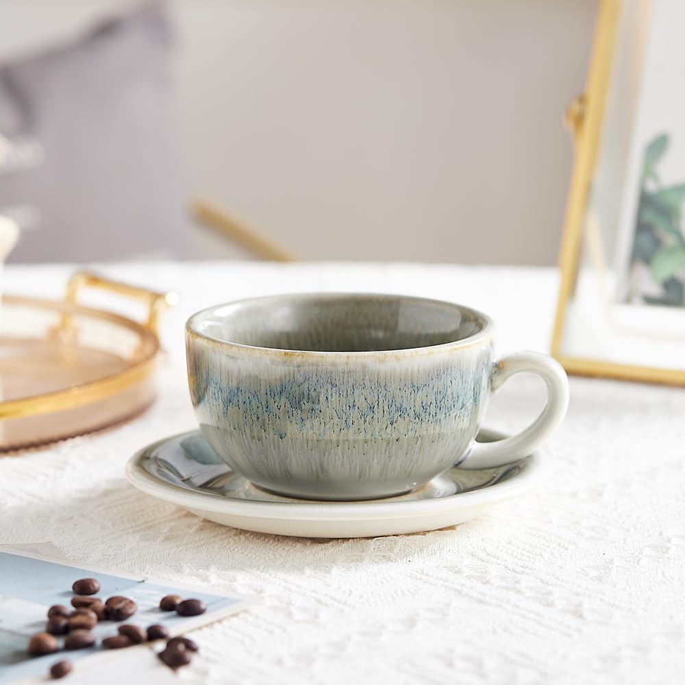 Coffeezone 12 onzas, taza para arte con leche, ideal para servir en casa, gris.
