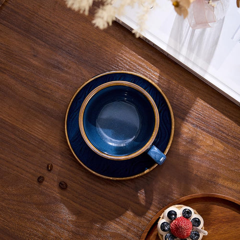 Coffeezone taza cerámica vintage 12oz base redonda arte en cappuccino azul ola