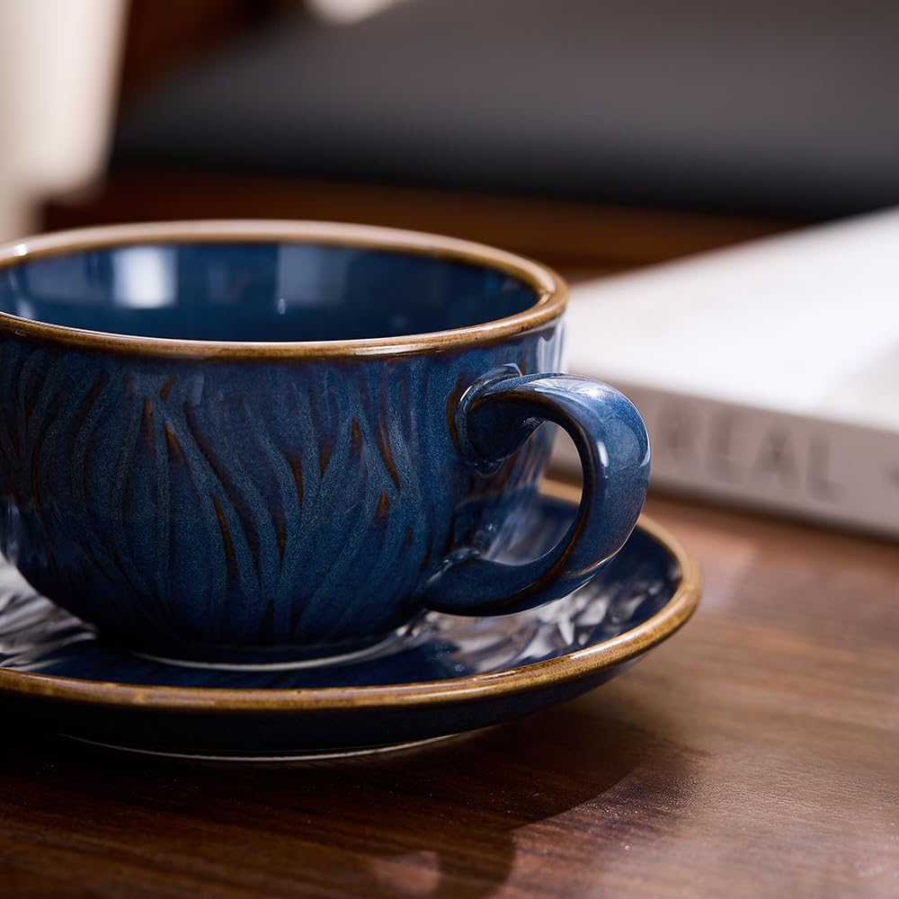 Coffeezone taza cerámica vintage 12oz detalle esmalte azul ola