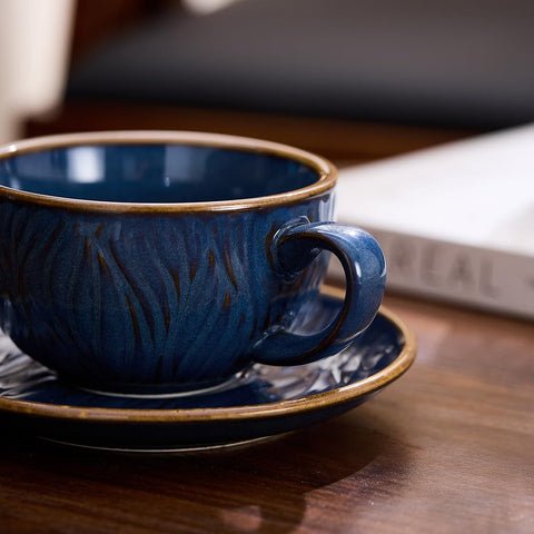 Coffeezone taza cerámica vintage 12oz detalle esmalte azul ola