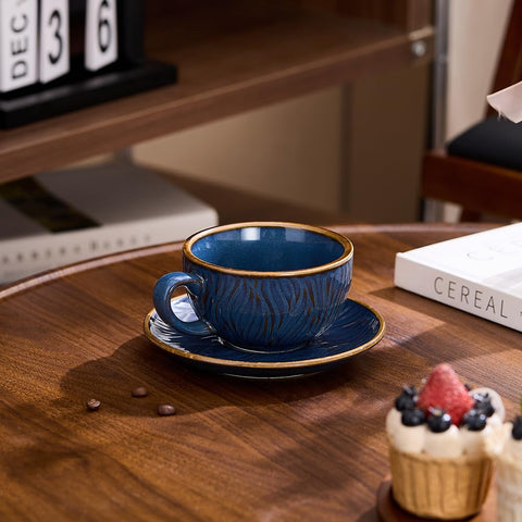 Coffeezone taza cerámica vintage 12oz muestra arte en cappuccino azul ola