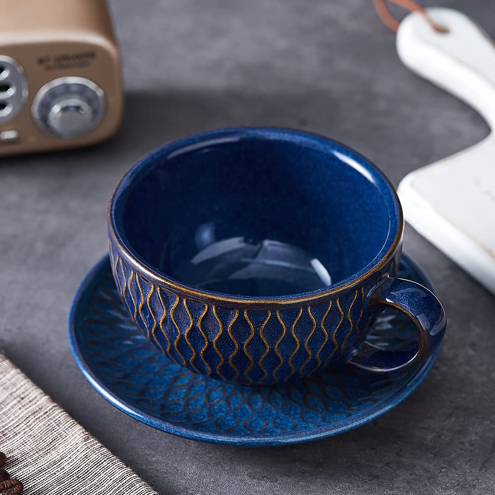 Coffeezone Taza Vintage 12 onzas para cappuccino con plato incluido