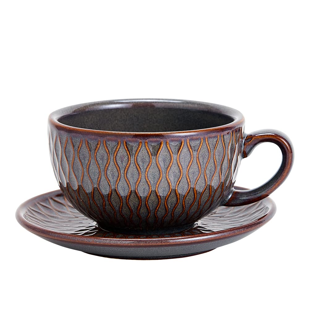 Coffeezone Vintage Design: taza cerámica 12oz frente ideal para arte de latte.