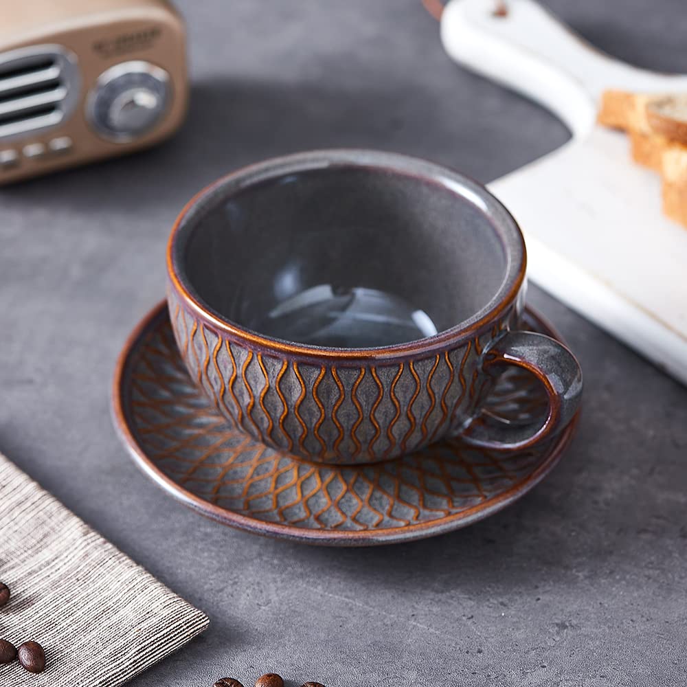 Coffeezone Vintage Design: taza cerámica 12oz vista superior para servir cappuccino.