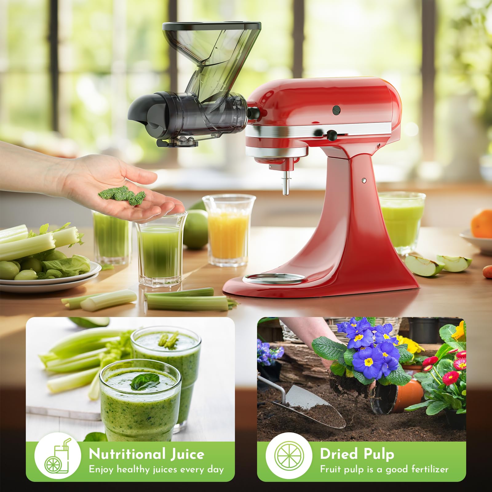 Cofun Juicer con accesorio de limpieza incluido facilita el cuidado.
