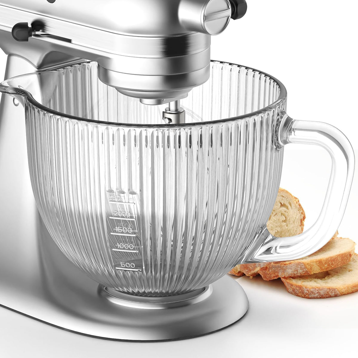 Vaso de vidrio Cofun para KitchenAid con vertido controlado y graduaciones visibles.