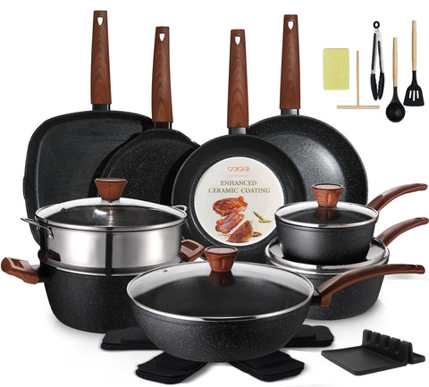 Coicur 26 piezas set cerámico antiadherente para cocinar con menos aceite