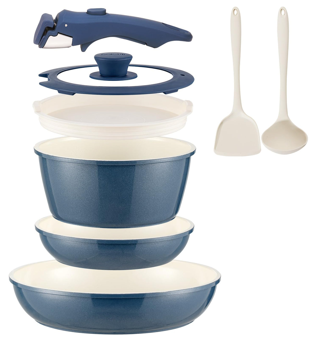 Conjunto Coicur cerámico 8 piezas con mango desmontable para almacenamiento compacto
