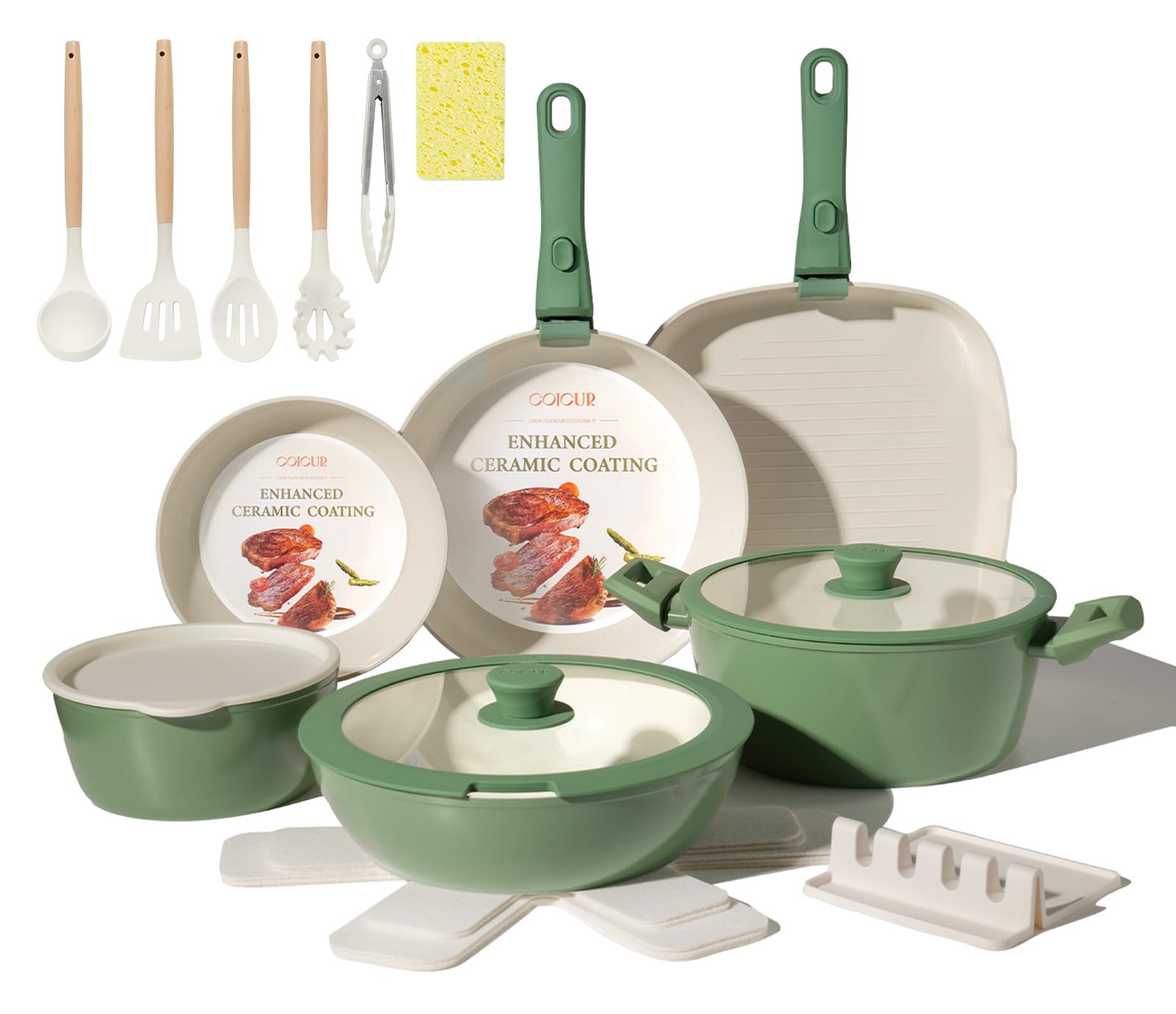 Coicur juego cazuelas cerámicas 23 piezas para cocción limpia y saludable.