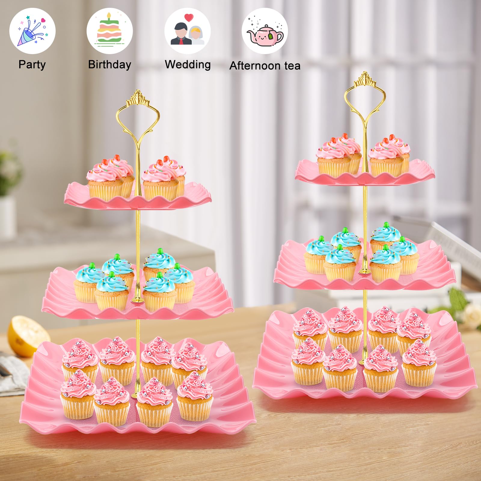Coitak ensamble fácil rosa, monta rápido tartas y dulces para la fiesta.