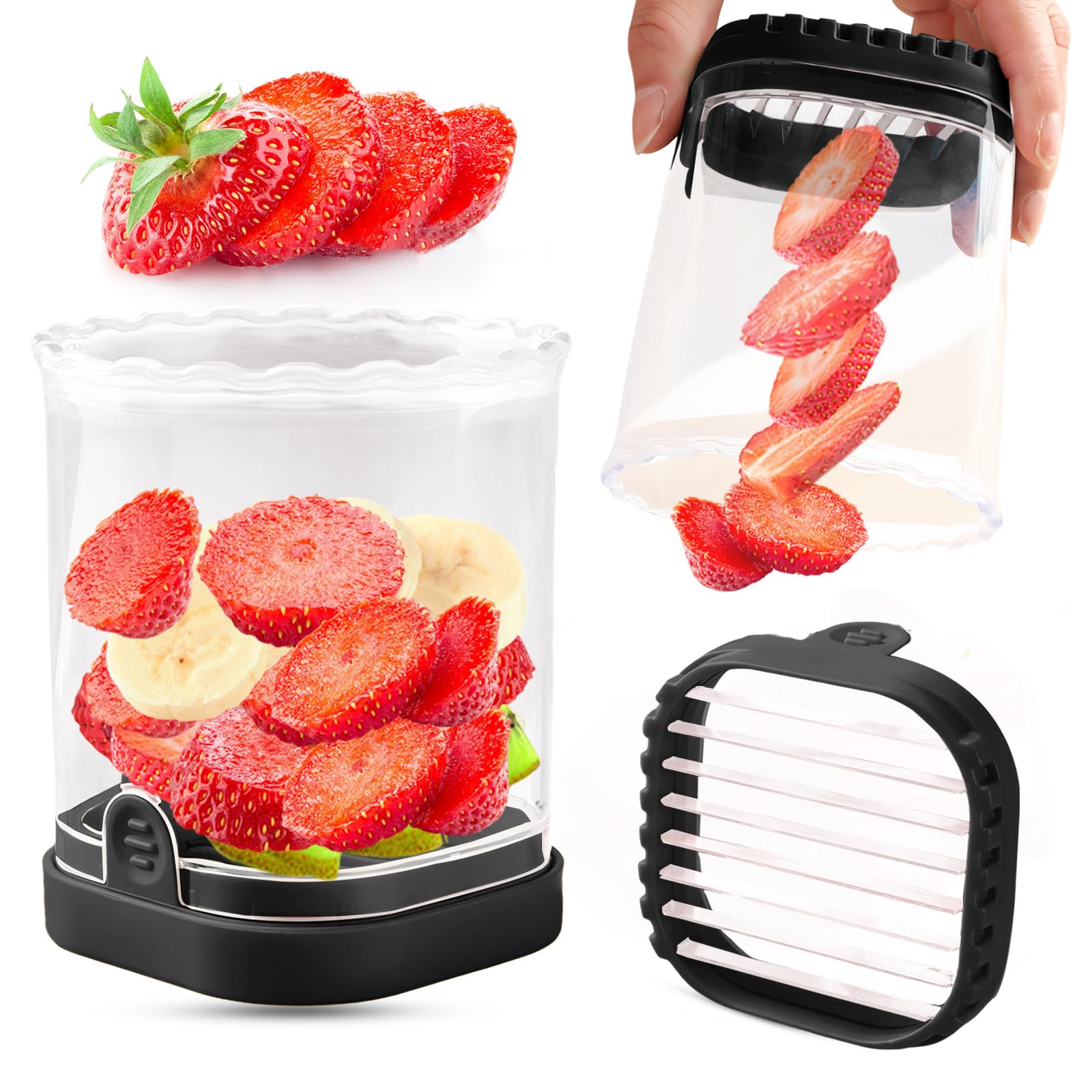 COKSDUP cortador de frutas con 8 cuchillas para rebanar fresas uniformemente