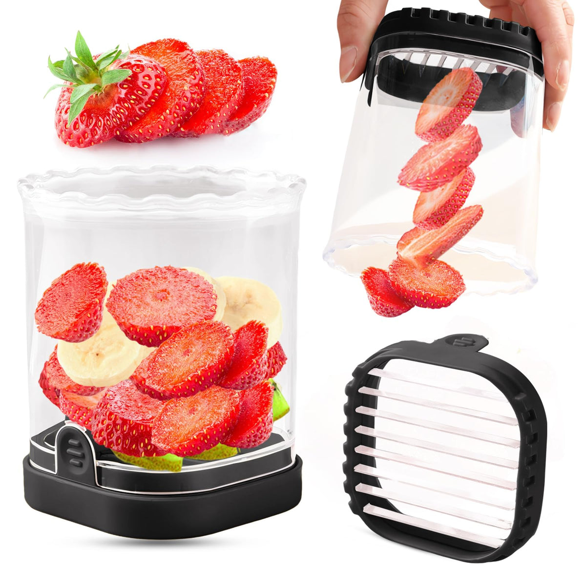 COKSDUP cortador de frutas con 8 cuchillas para rebanar fresas uniformemente