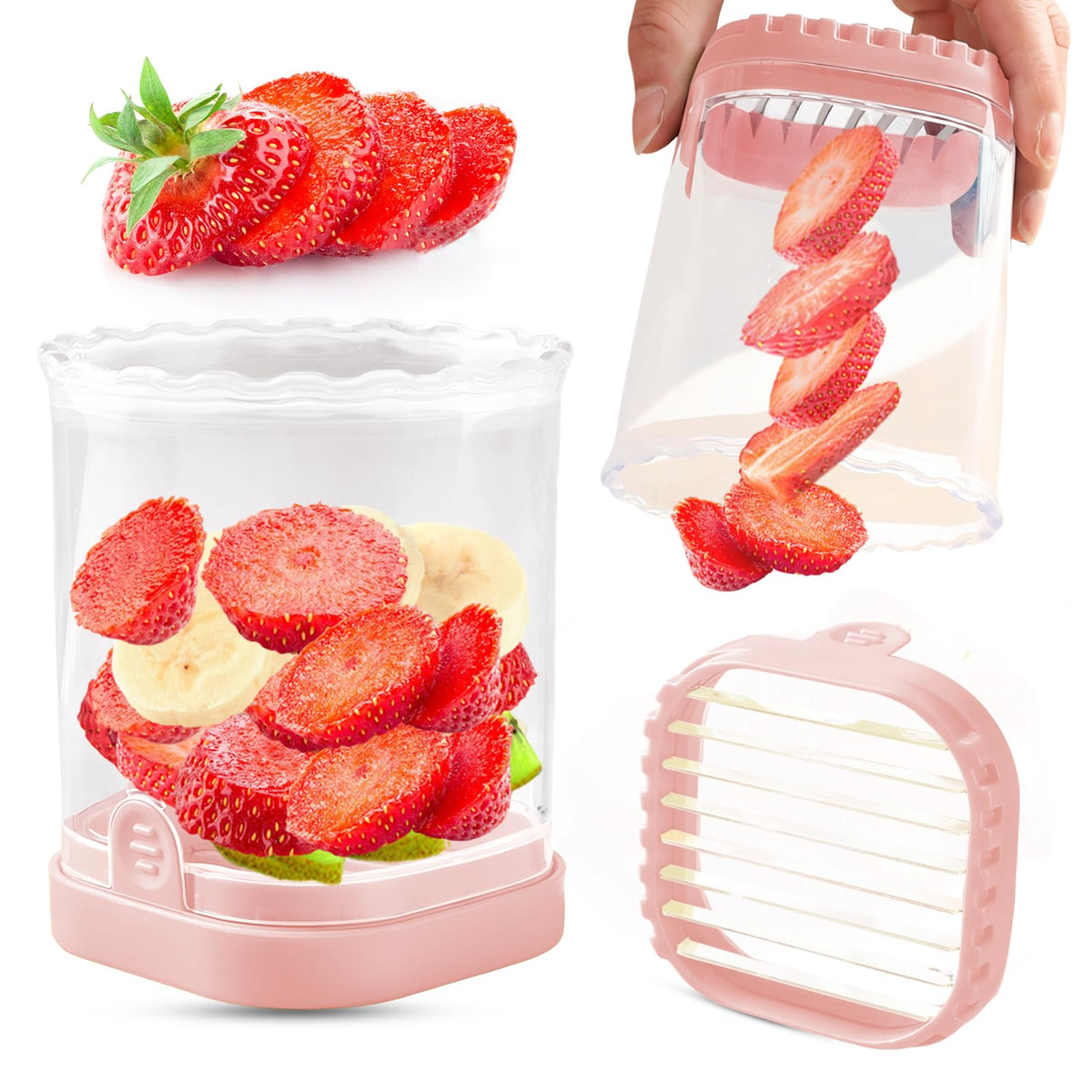 COKSDUPID cortador de frutas 8 rodajas, ideal para fresas y frutas, práctico en la cocina.