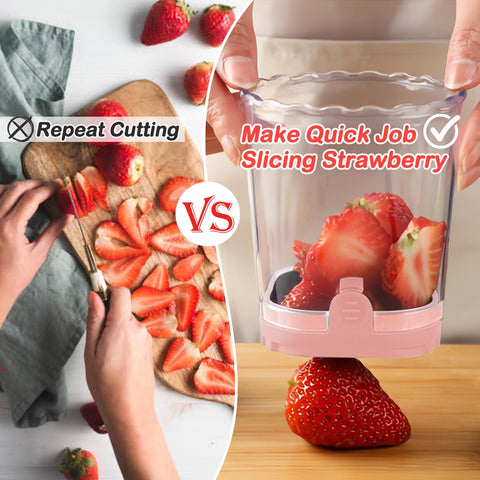 COKSDUPID cortador de frutas con taza de gran capacidad para varias fresas.