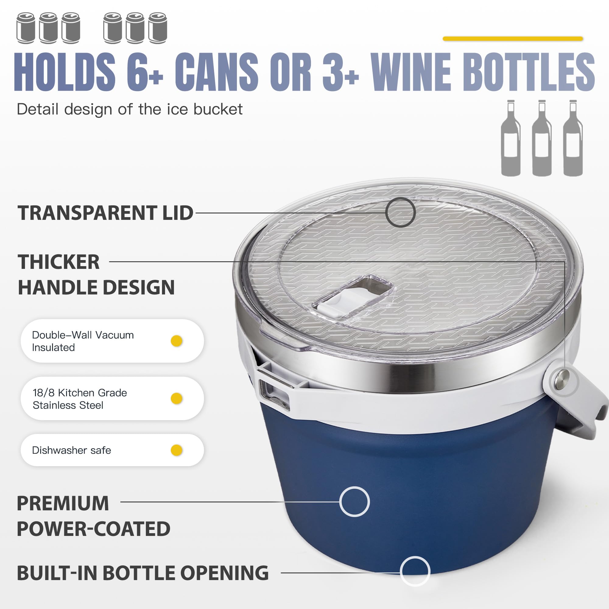 COKTIK balde hielo 7L de acero inoxidable, duradero y fácil de limpiar