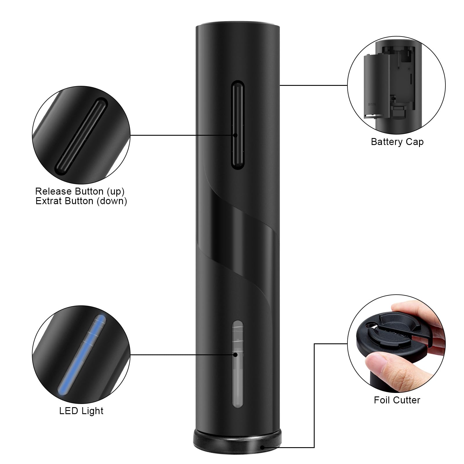 COKUNST abridor-vino eléctrico diseño ergonómico para manejo cómodo.