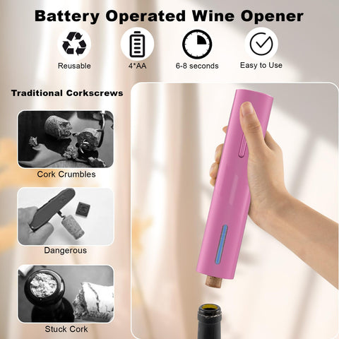 COKUNST abridor vino eléctrico rosa, diseño compacto y portátil