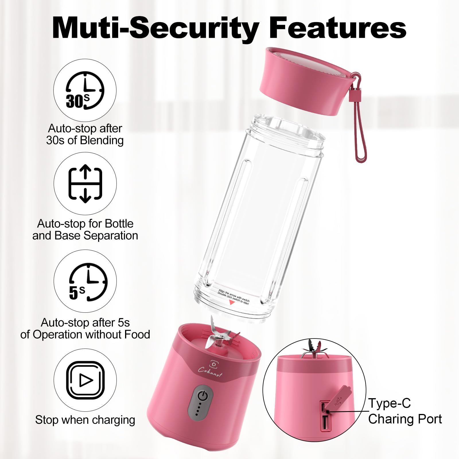 Carga USB de la batidora COKUNST con tapa protectora para viajes