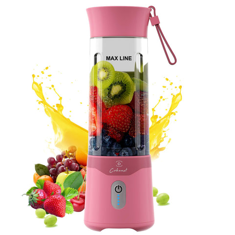 Batidora portátil COKUNST 18oz rosa con vaso, ideal para batidos en casa o fuera