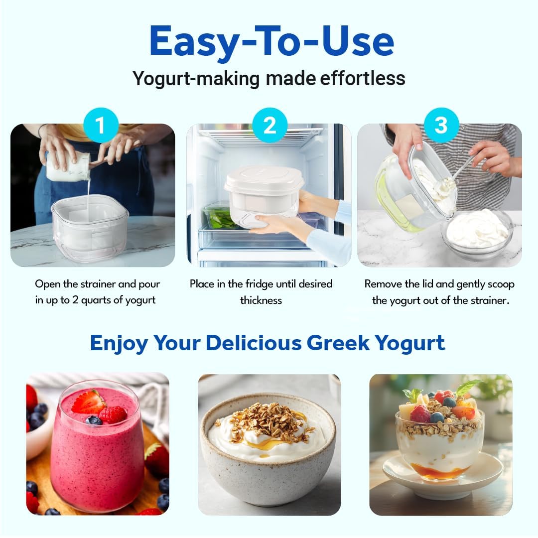 Colador de yogur nylon Ultimate, filtración suave para yogur denso.