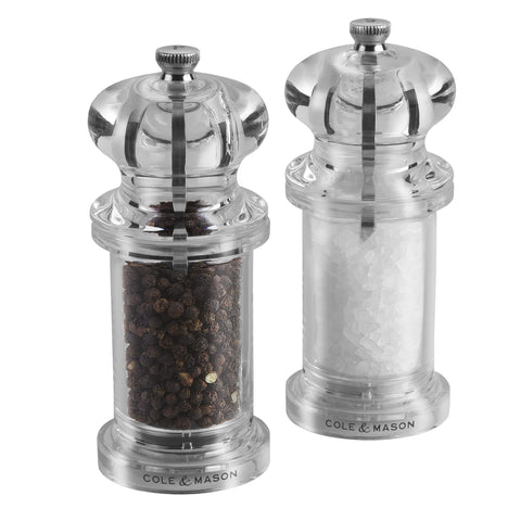 Cole & Mason 505 molinillos de pimienta de acrílico claro para sabor definido.