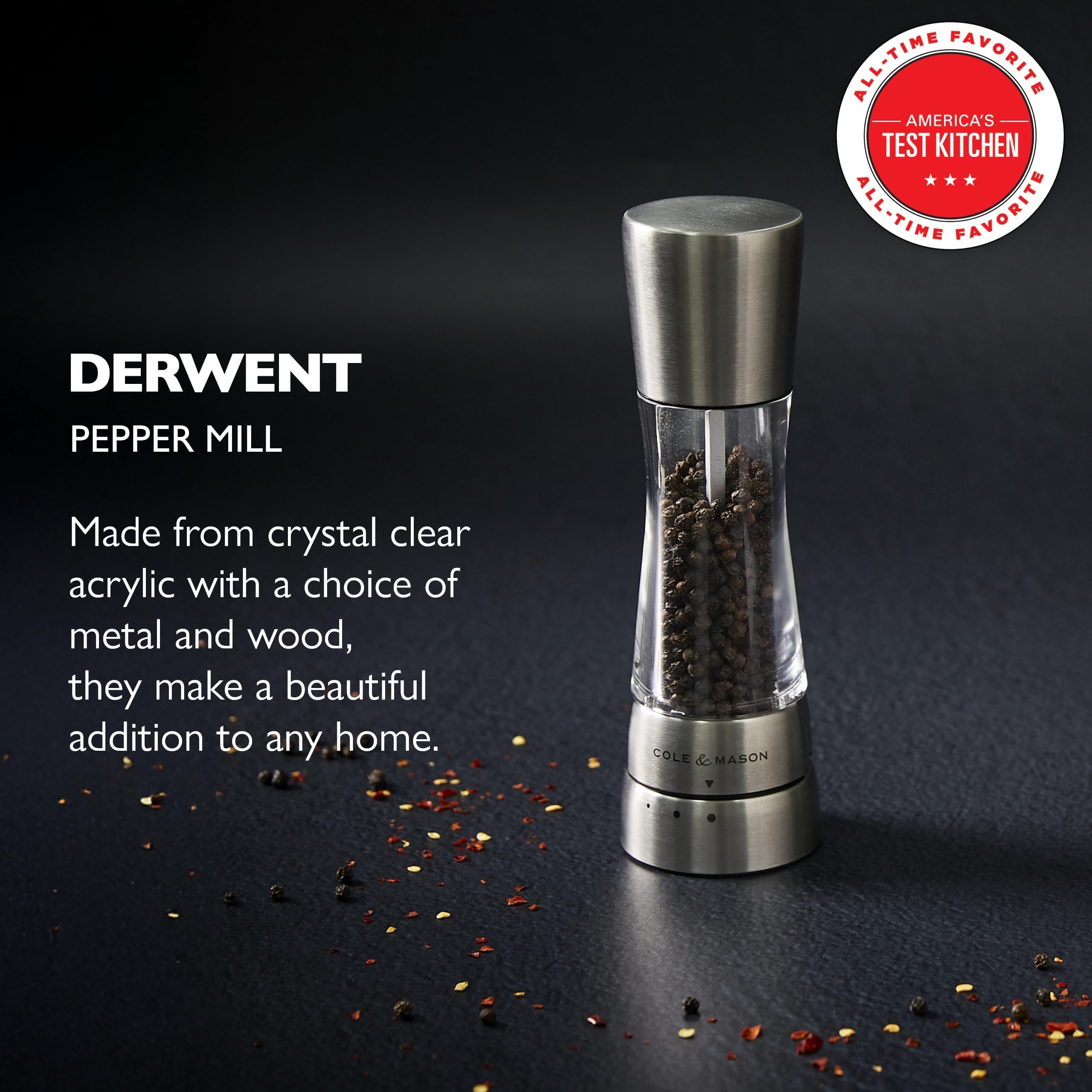 Derwent de Cole & Mason, molino pimienta rellenable para rellenar fácilmente