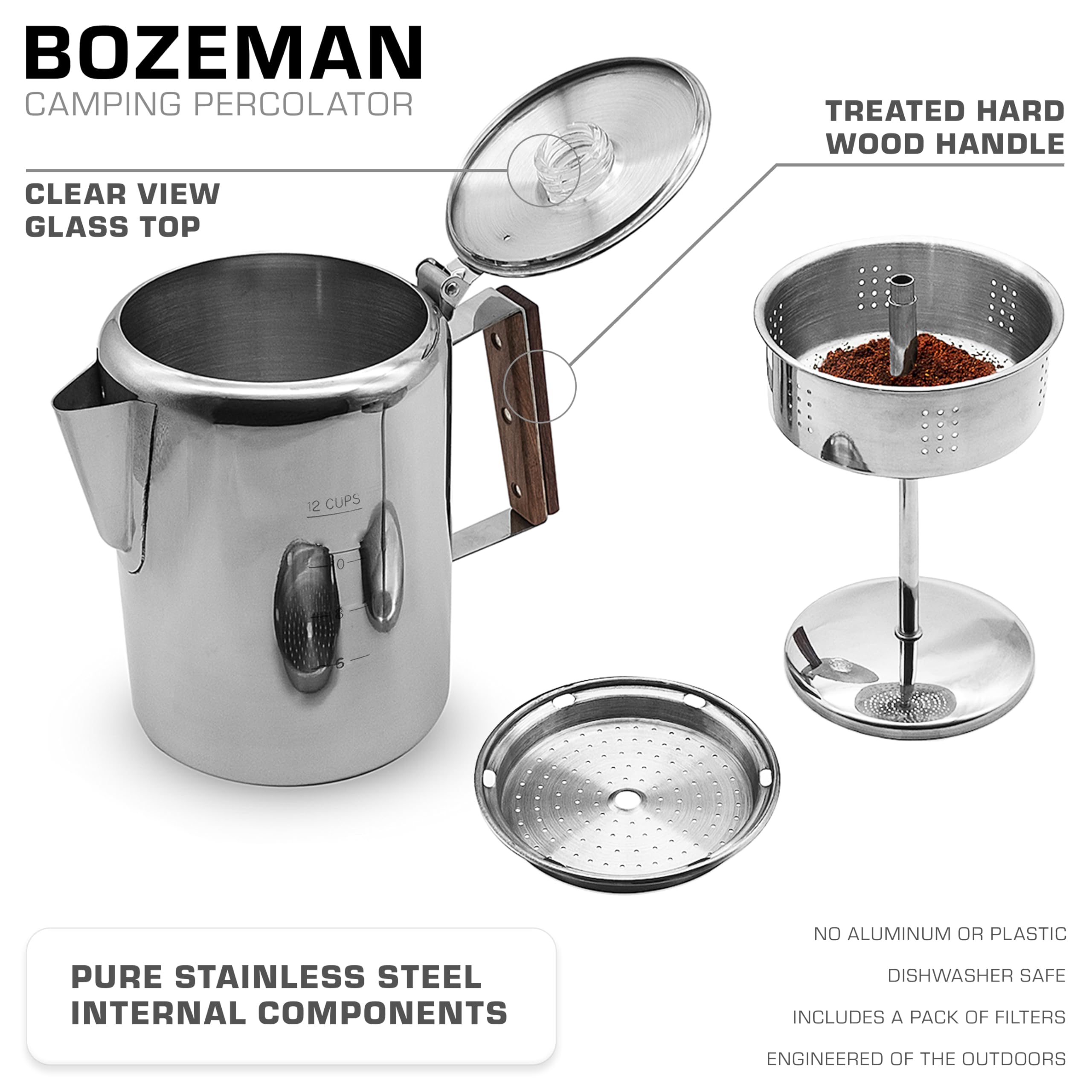 COLETTI Bozeman Percolador tapa de cristal: visión clara del proceso de infusión.