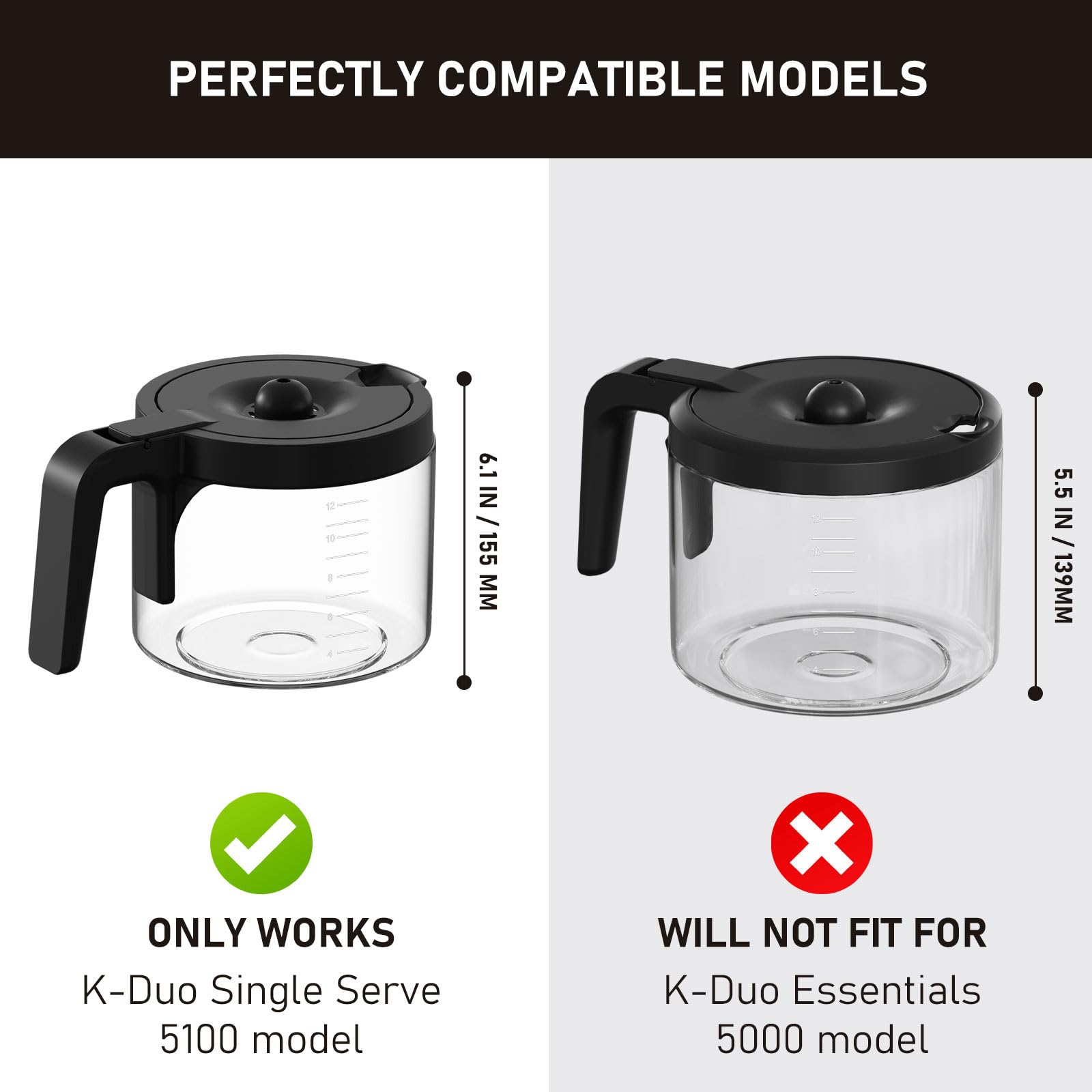 Colidier jarra de vidrio con vertido sin goteo para Keurig K-Duo 5100